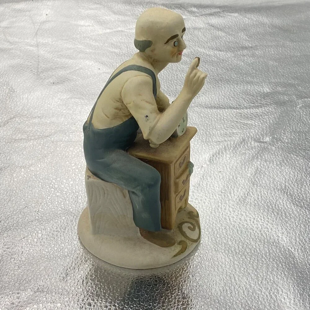 Vintage Porcelain Clockmaker Figurine Seated Craftsman Pocket Watch 7.5